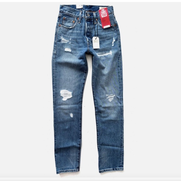 Levi's Womens Nwt 150th 501 Straight 125010424 Distressed Selvedge Jeans 24 x 32 - Picture 1 of 8